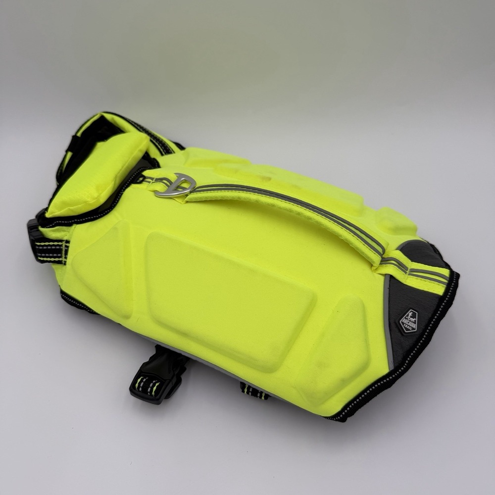 Arcadia Trail‎ High Visablity Dog Life Jacket Neon Yellow Flotation Harness MED